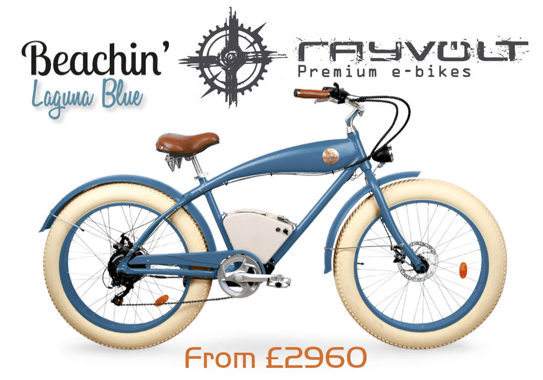 image shows: Rayvolt e-Bikes, Yesterday's Style, Tomorrow's Technology, Today's Solution