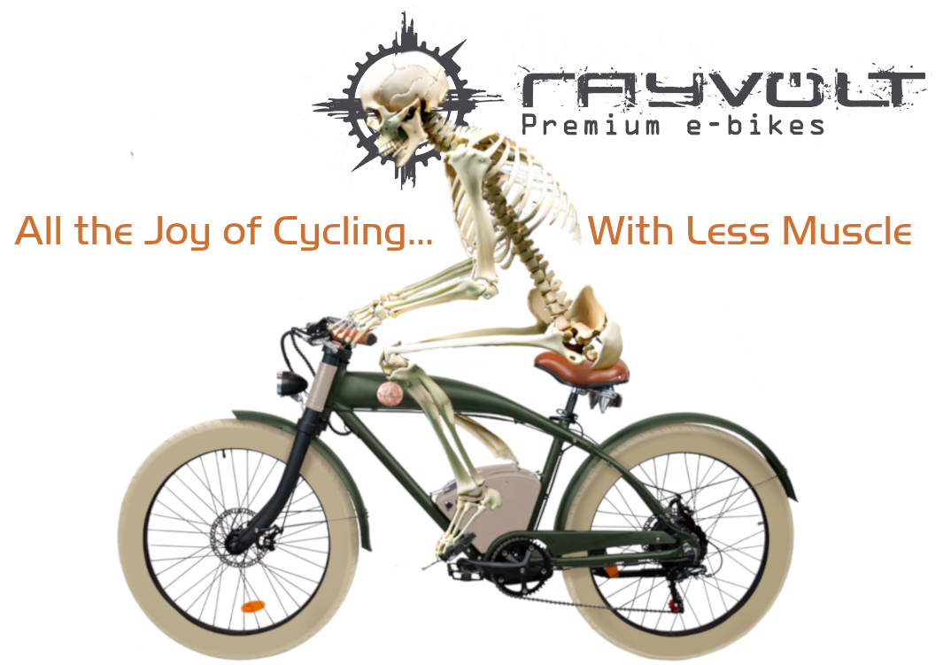 image shows: Rayvolt e-Bikes, Yesterday's Style, Tomorrow's Technology, Today's Solution