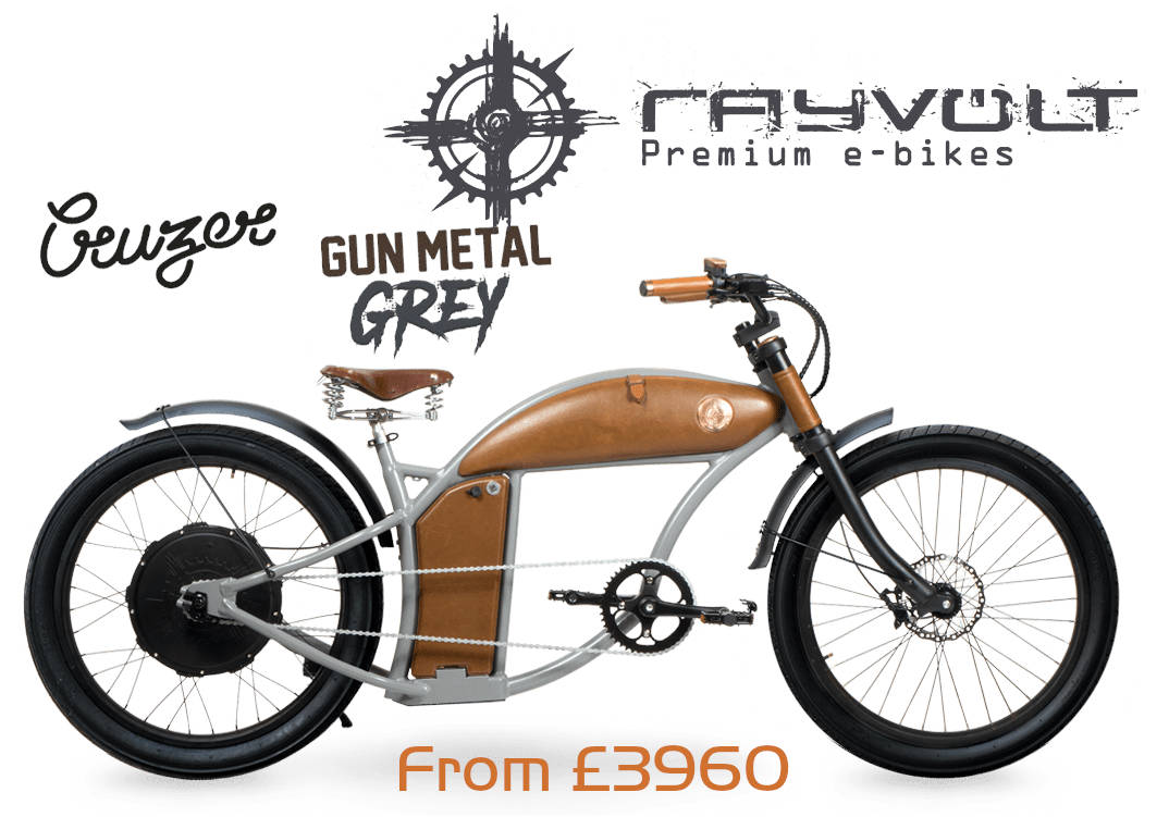 image shows: Rayvolt e-Bikes, Yesterday's Style, Tomorrow's Technology, Today's Solution